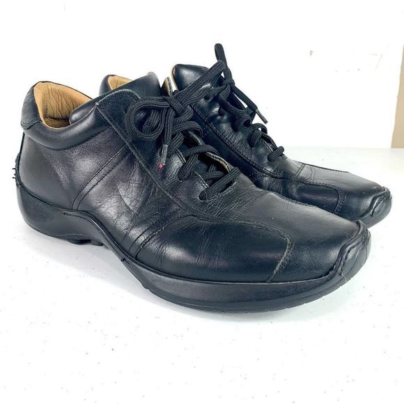 Coach Packard Men’s Sz 9 Black Leather Lace Up Square Toe Italy Made Sneakers - Picture 1 of 11